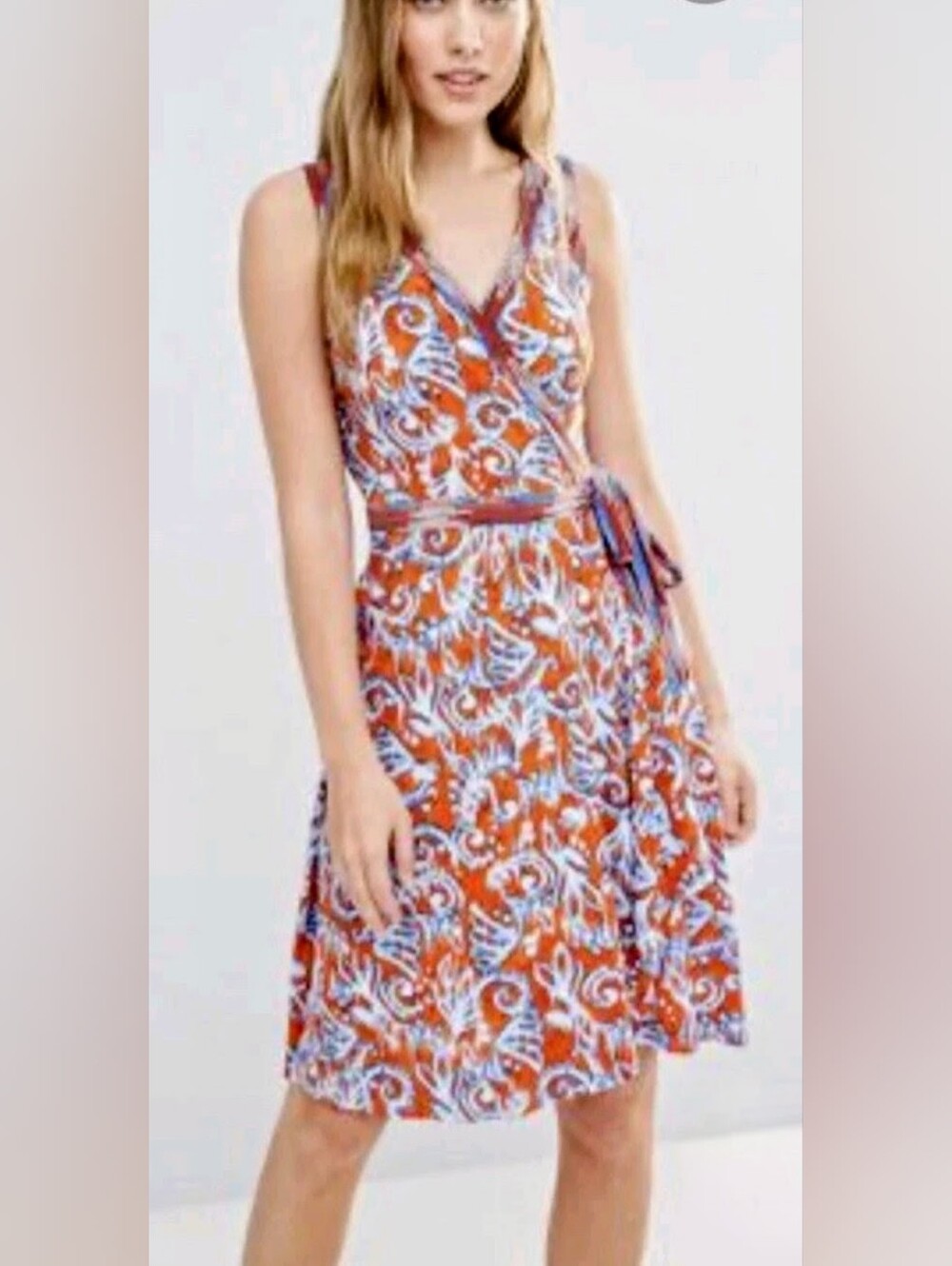 BCBG Max Azria Orange Blue Ikat Print Hallee Wrap Dress Size XS - Picture 2 of 12
